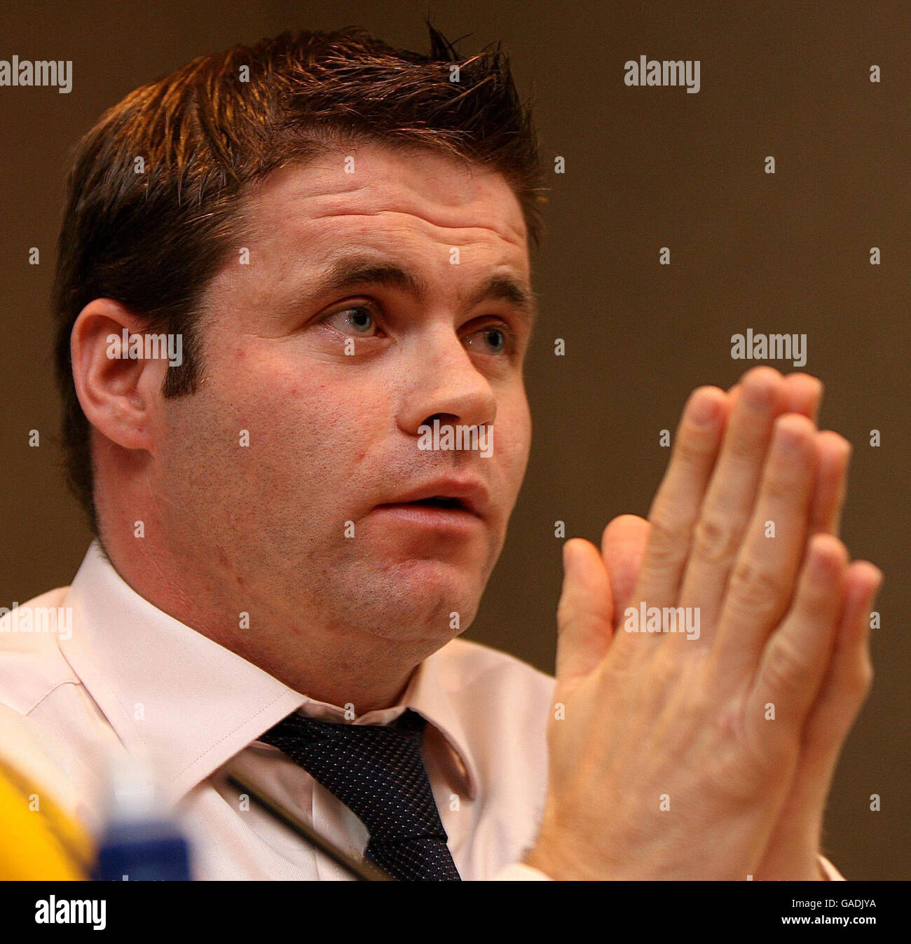 Dessie Farrell, chef de GPA et ancienne star du football de Dublin, photographiée lors d'une conférence de presse au Westin Hotel Dublin, alors que les joueurs des Jeux gaéliques ont voté aujourd'hui pour la première grève de leurs 123 ans d'histoire. Banque D'Images