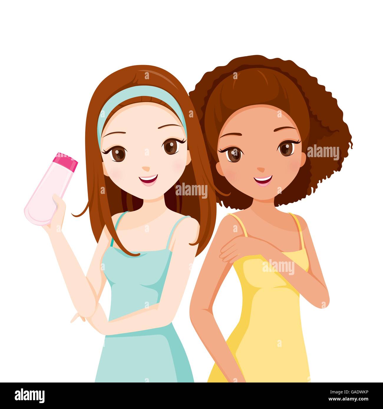 Girls Smiling, Beauté du visage, l'emballage, de la beauté, de la peau, Cosmétiques, Maquillage, santé, mode de vie, la Mode Illustration de Vecteur