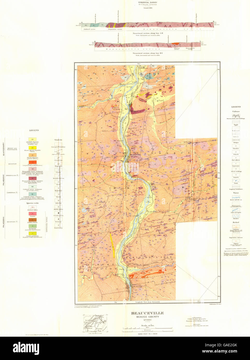CANADA : Beauceville, Beauce, Québec, 1921 Carte géologique vintage Banque D'Images
