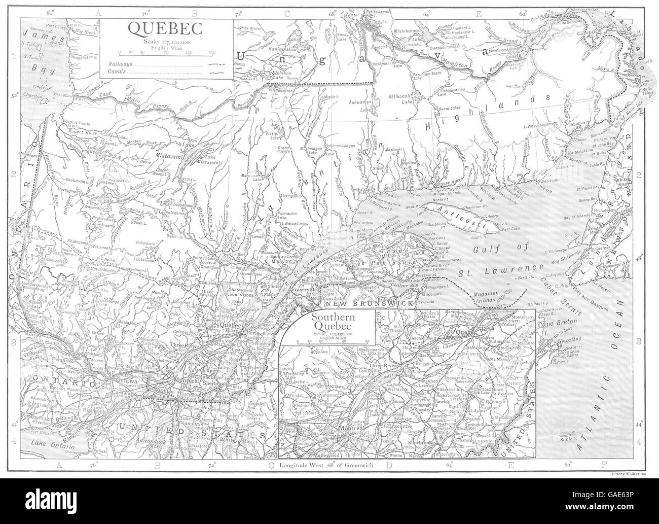 CANADA : Québec ; carte grande échelle du sud du Québec, 1910 Banque D'Images