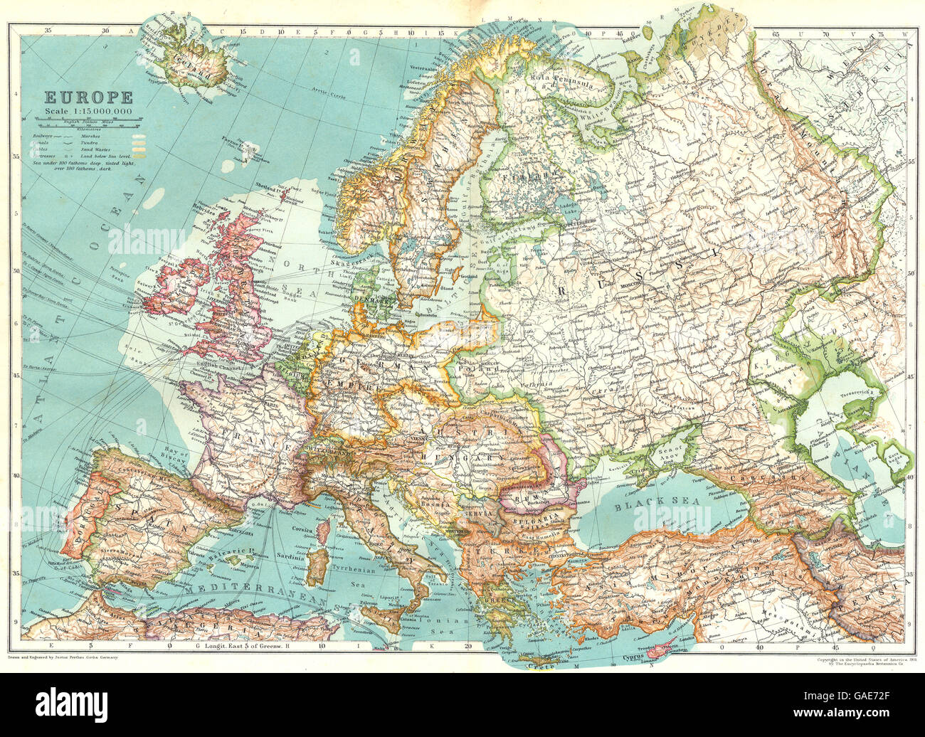 Europe europe 1910 antique map Banque de photographies et d’images à 