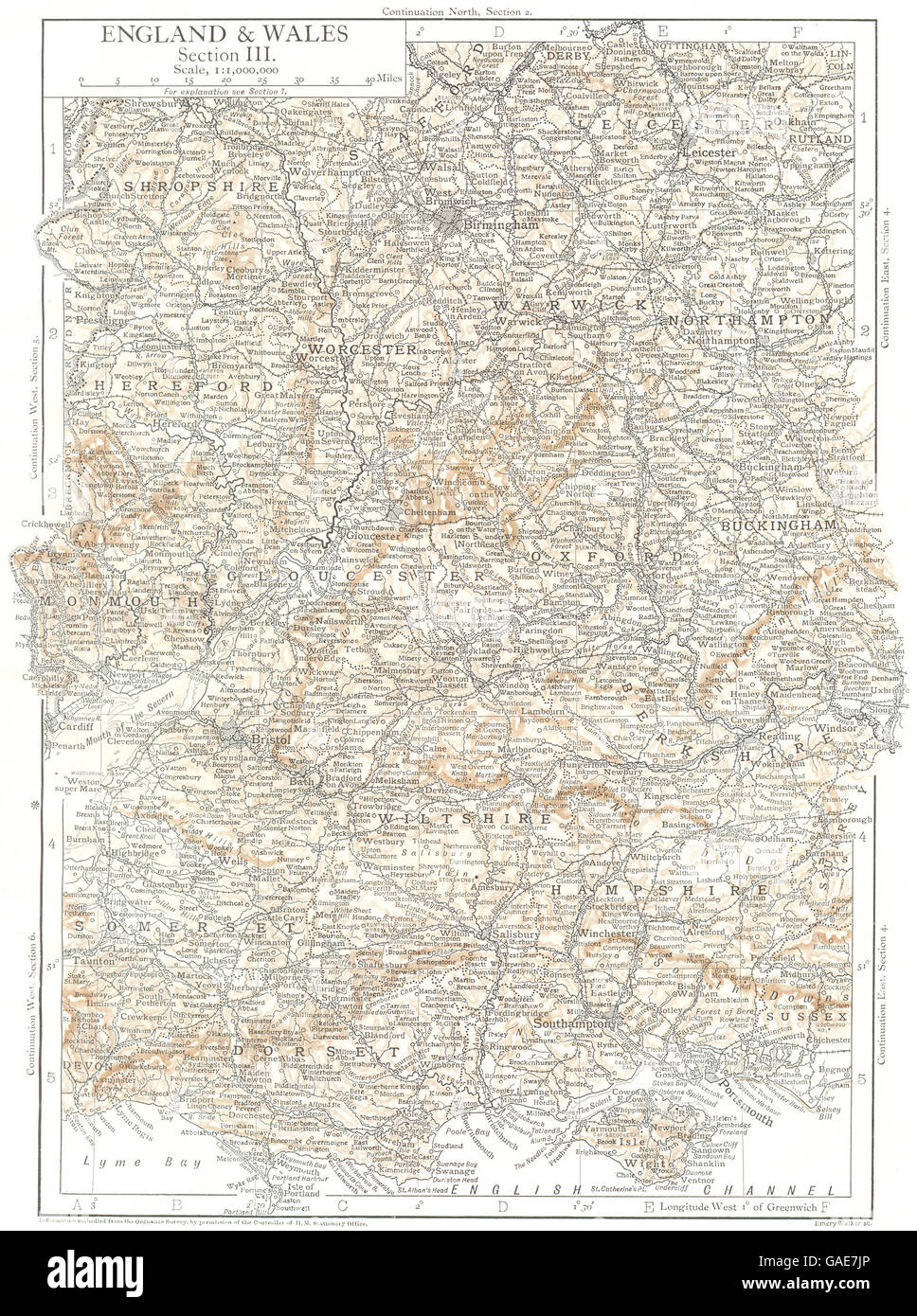 Le centre sud de l'Angleterre : Dorset Wilts Hants Oxon Bucks Glos Warcs Leics, 1910 map Banque D'Images