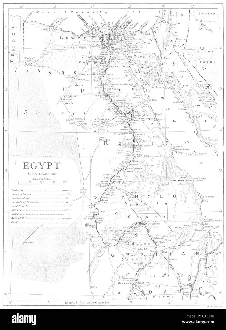 Egypte : l'Egypte et le Soudan anglo-égyptien, 1910 carte antique Banque D'Images