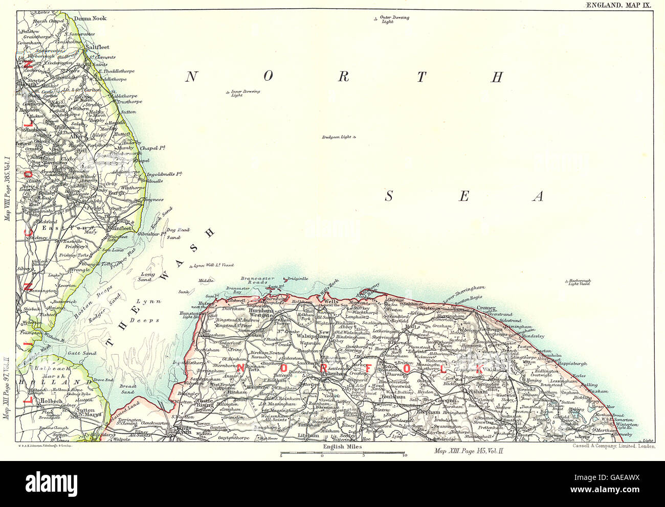 Le lavage : North Norfolk/Lincolnshire coast King's Lynn Burnham Westgate 1893 map Banque D'Images