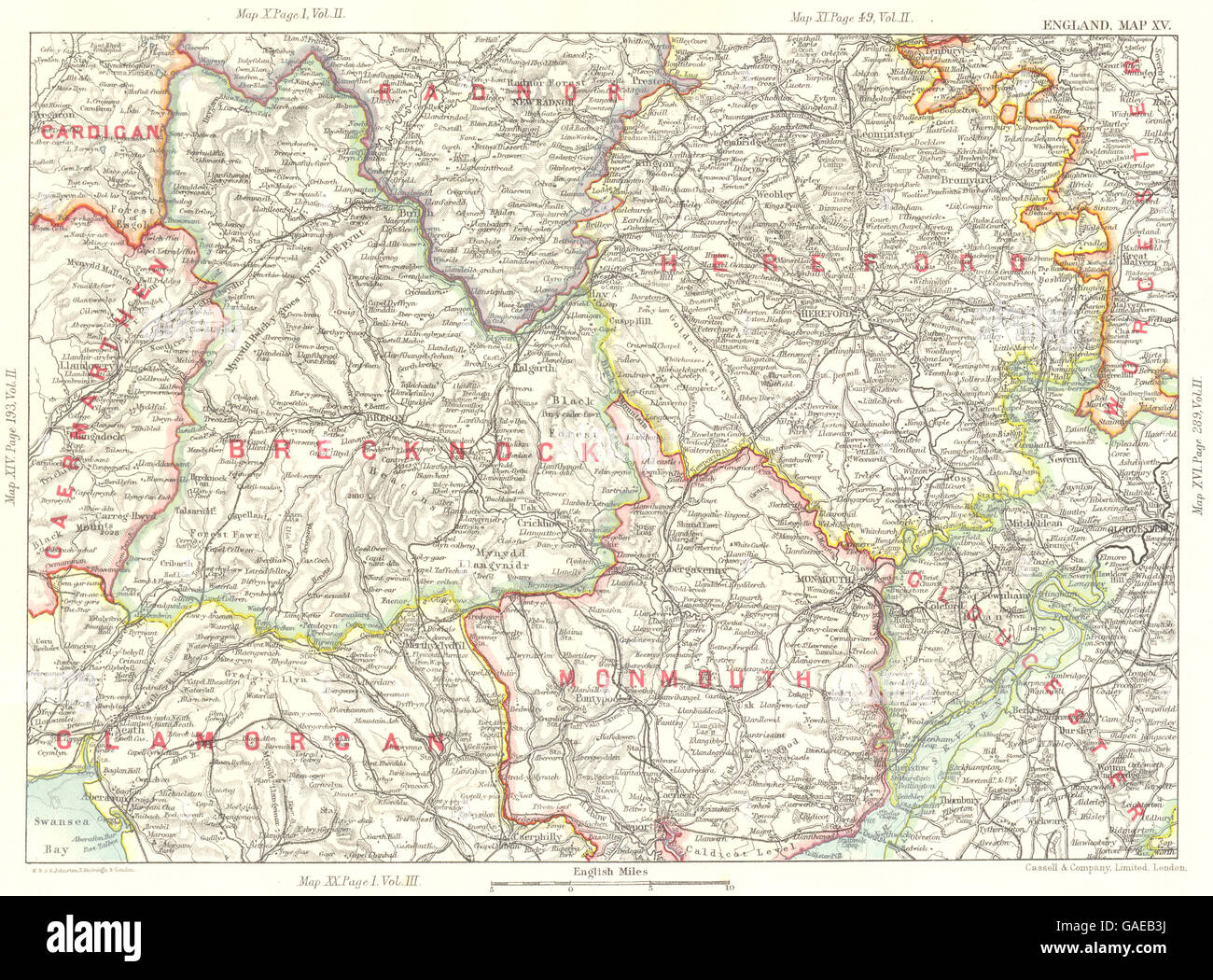 MARCHES galloises : Herefordshire Brecon Beacons, Severn, 1893 JACQUES FOYER Monmouth site Banque D'Images