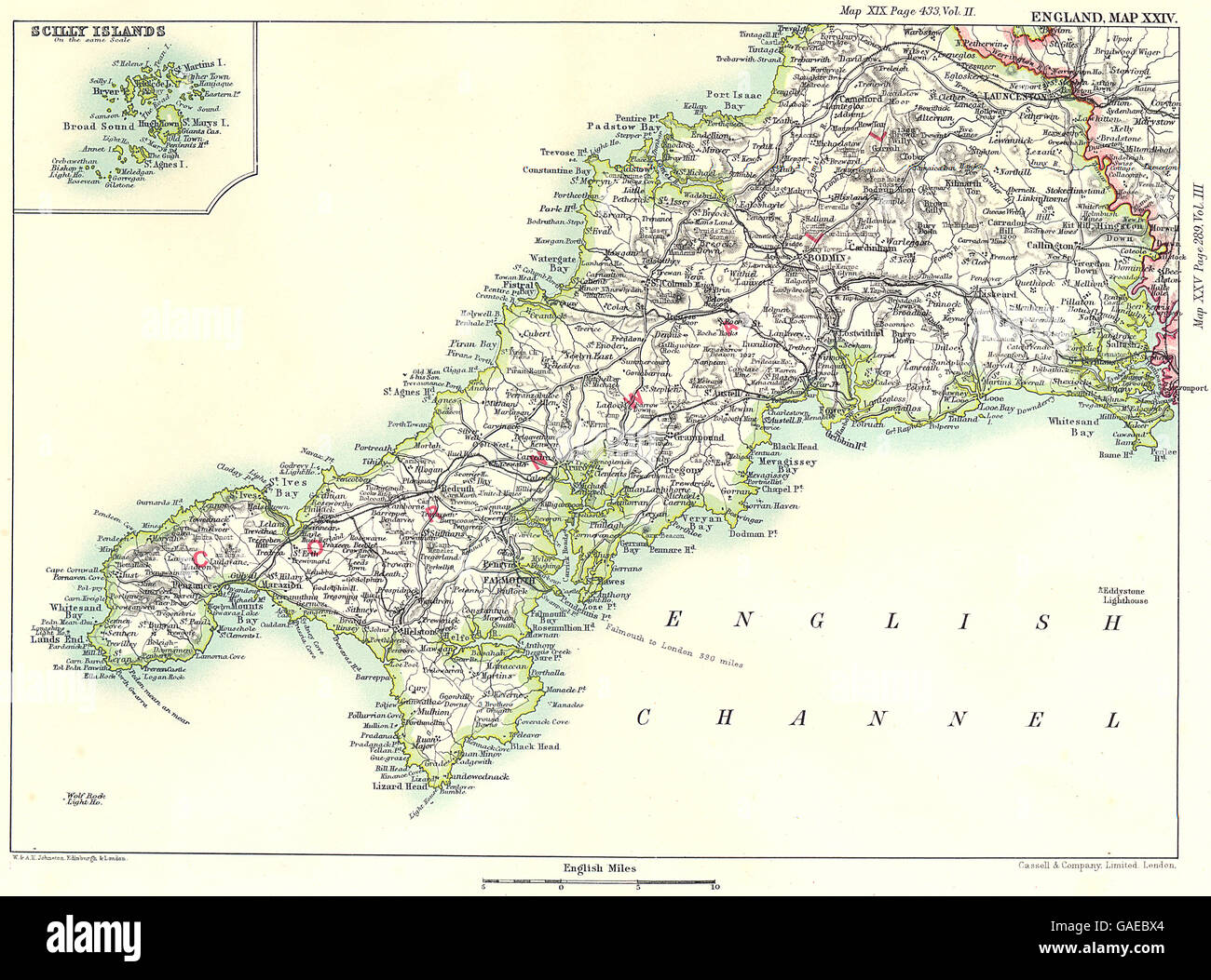 CORNWALL & Îles Scilly : Falmouth Fowey Padstow Mevagissey Bodmin, 1893 map Banque D'Images
