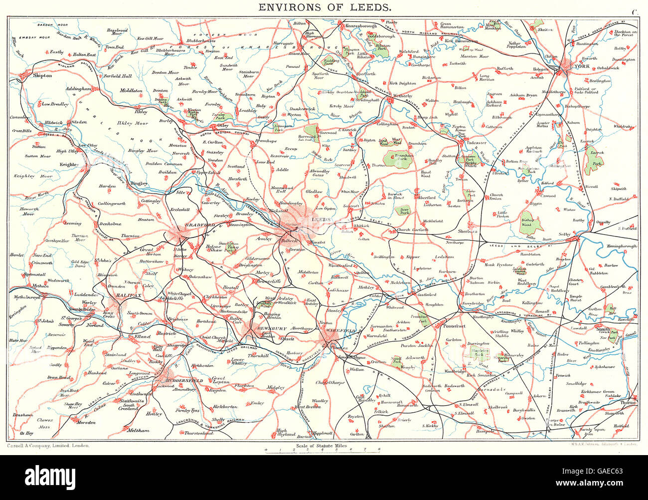 Leeds Bradford West Yorkshire : Halifax Huddersfield Wakefield, New York 1893 map Banque D'Images