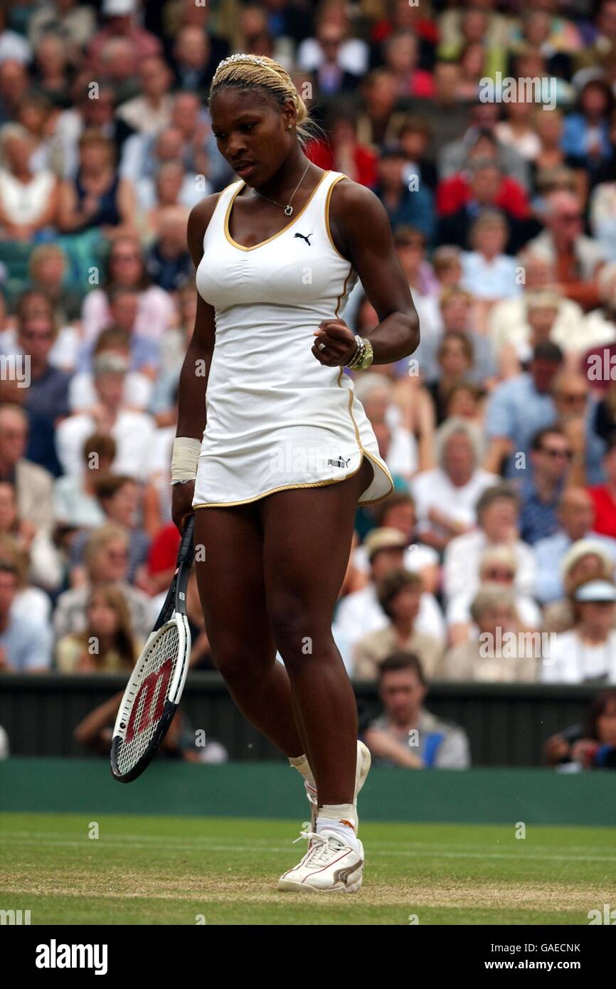 Serena Williams célèbre un point lors de sa victoire sur Amelie Mauresmo en demi-finale Banque D'Images