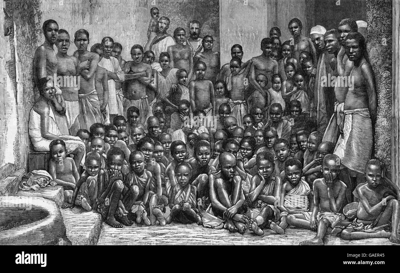"La traite des esclaves africains - les esclaves pris dans un dhow capturé par H.M.S. Agata'. Illustration de l'esclavage publié dans le graphique, Londres, 7 juin 1884. Banque D'Images