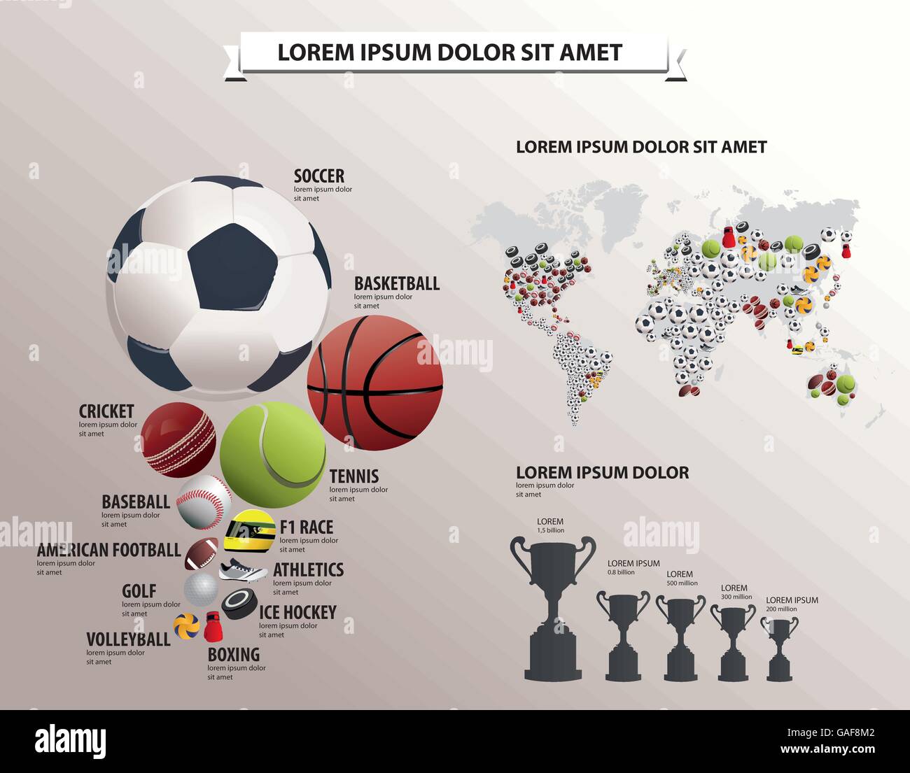Infographies sur les 12 sports les plus populaires dans le monde, carte du monde popularité et certaines données plus. Illustration de Vecteur