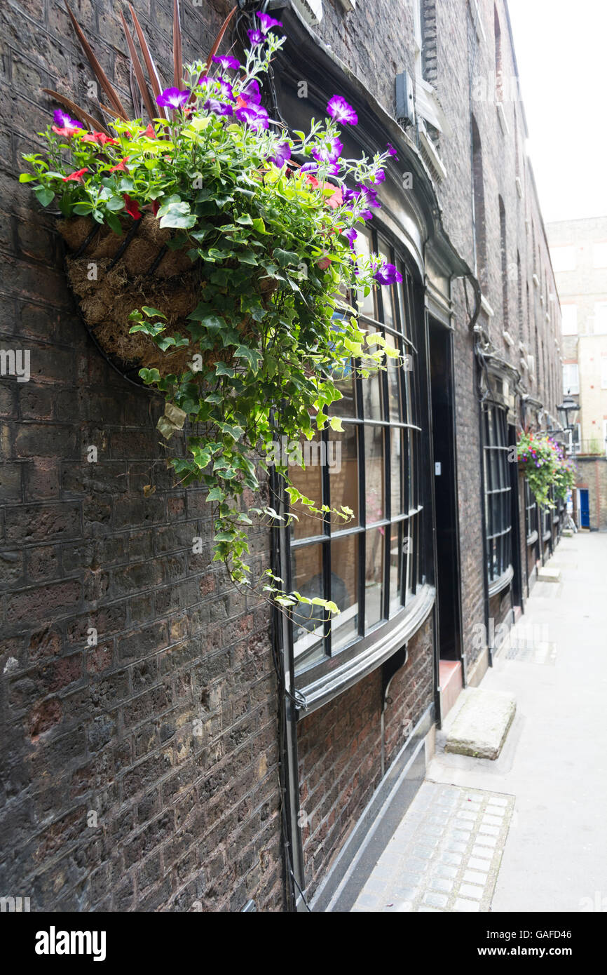 17e siècle fenêtres géorgiennes à Goodwin's Court, à proximité de Covent Garden à Londres, un lieu de tournage pour le chemin de traverse dans Harry Potter Banque D'Images