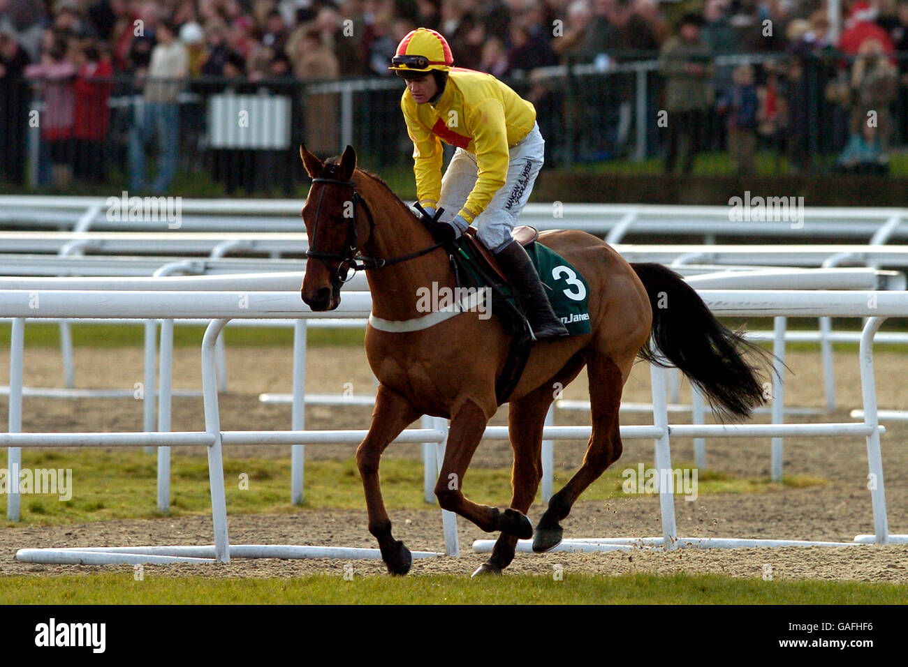 Courses hippiques - Festival de Noël Stan James 2007 - Hippodrome de Kempton Park.Joe Lively criblé par Joe Tizzard va poster dans le Nigel Clark Feltham novicess' Chase (Grade 1) Banque D'Images