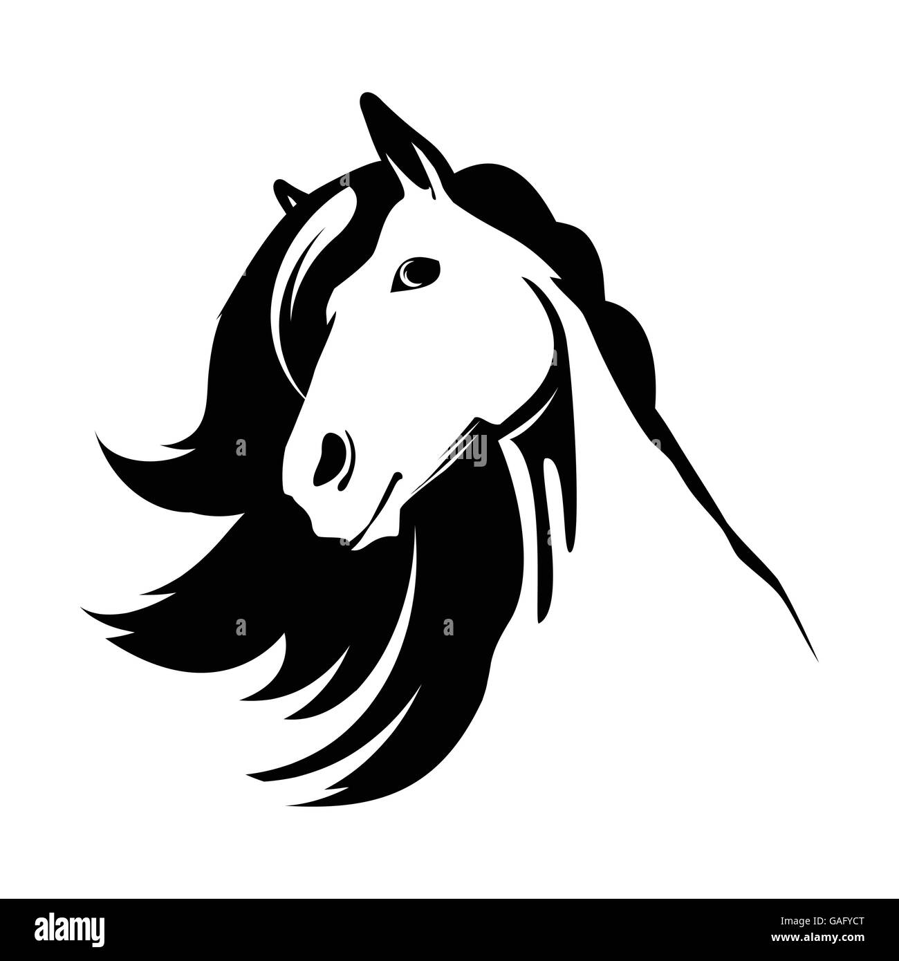 Chef de l'cheval mignon avec une belle crinière isolated on white Illustration de Vecteur