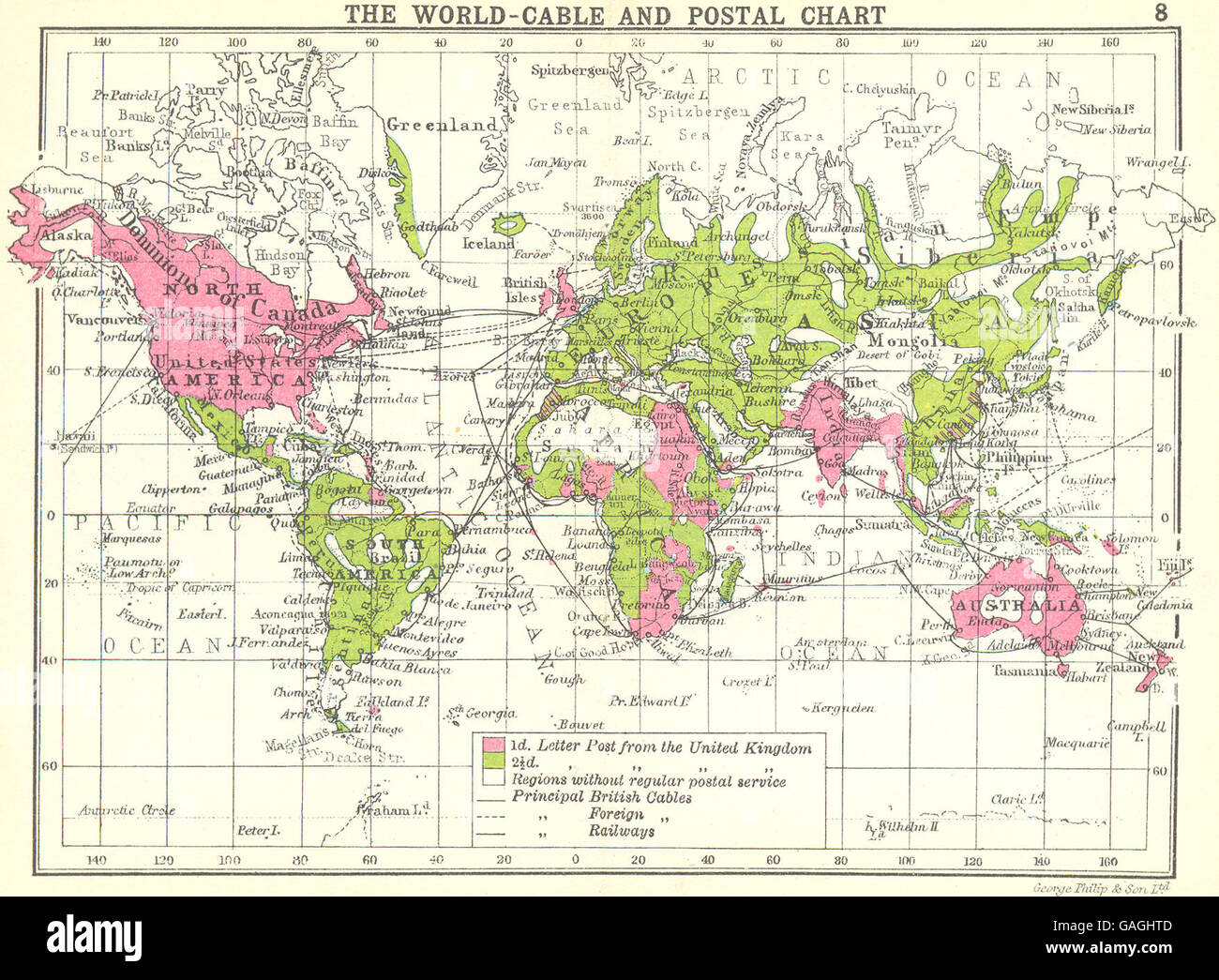Monde : Le World-Cable et graphique ; petite carte postale, 1912 Banque D'Images