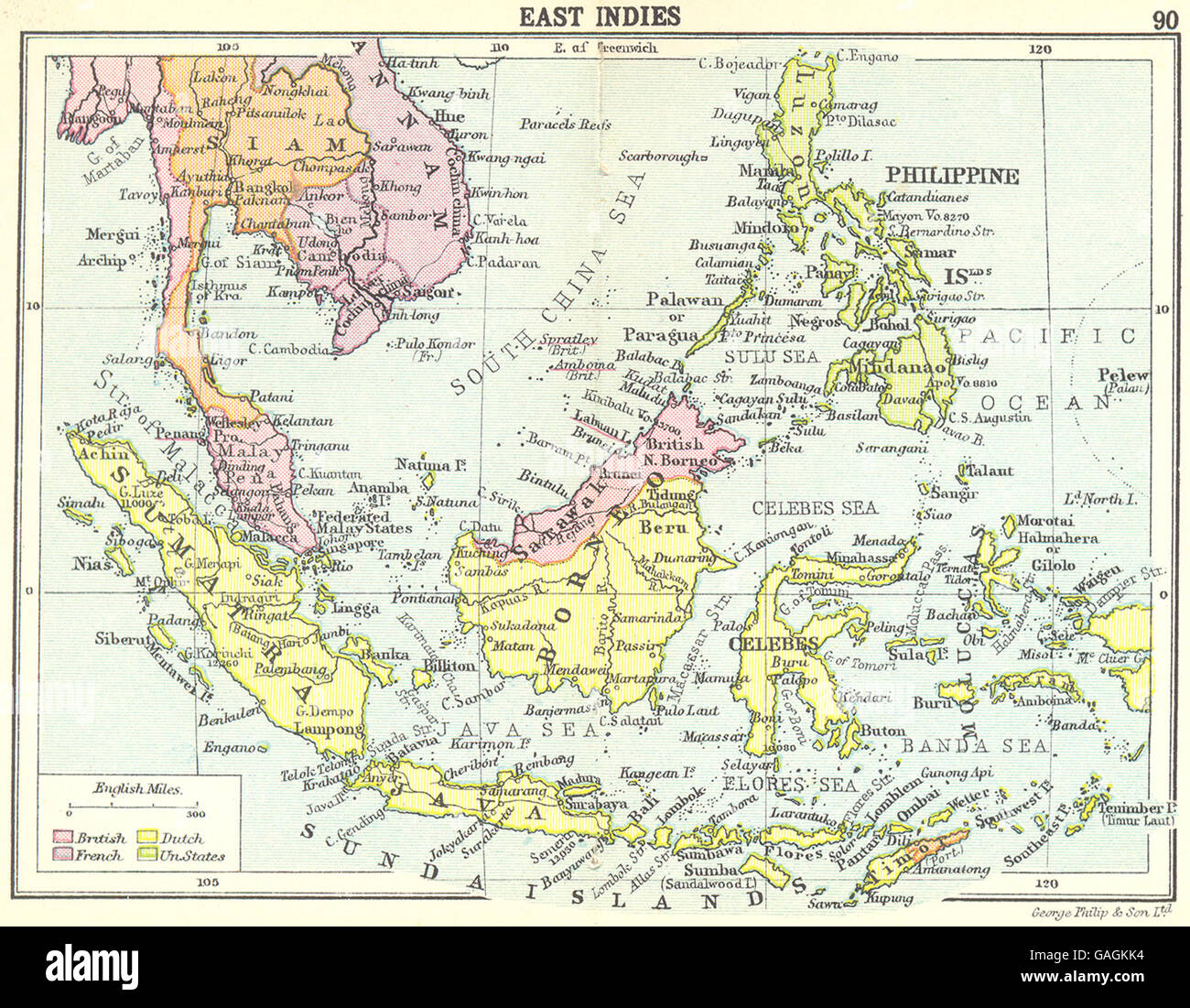 Asie : East Indies ; petite carte, 1912 Banque D'Images