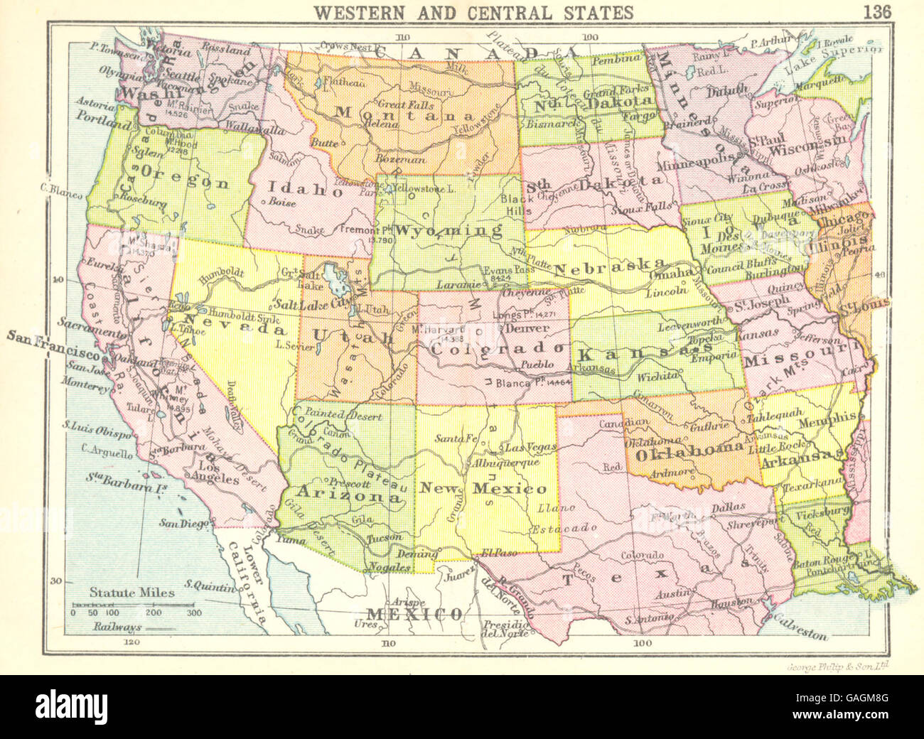 USA : l'Ouest et du centre du pays ; petite carte, 1912 Banque D'Images