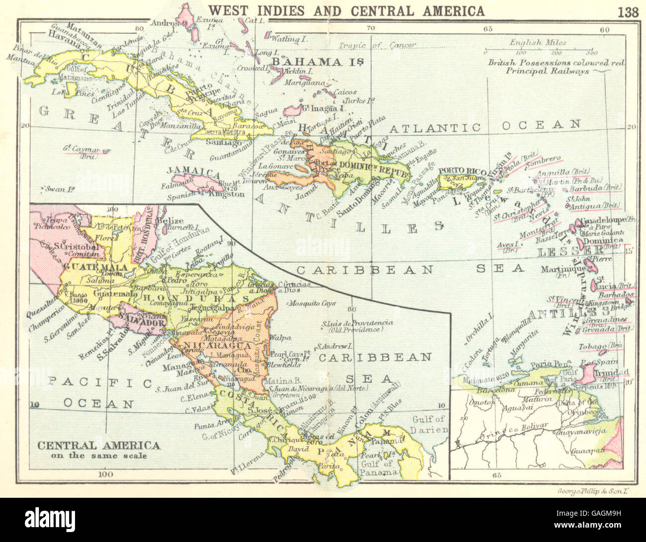 Antilles : Antilles ; carte grande échelle de l'Amérique centrale ; petite carte, 1912 Banque D'Images