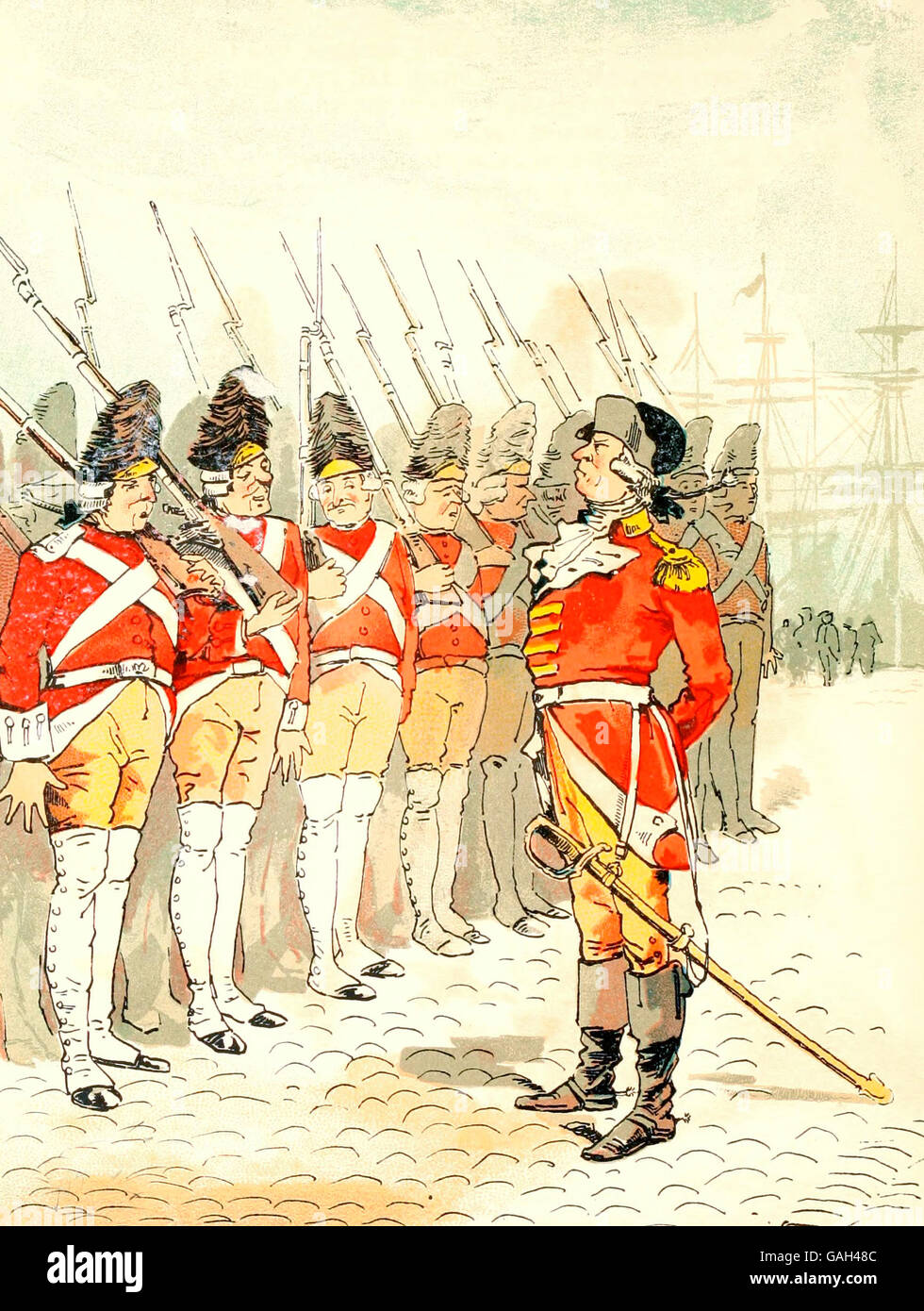 Les troupes britanniques l'atterrissage à Boston au début de la guerre d'indépendance des États-Unis Banque D'Images