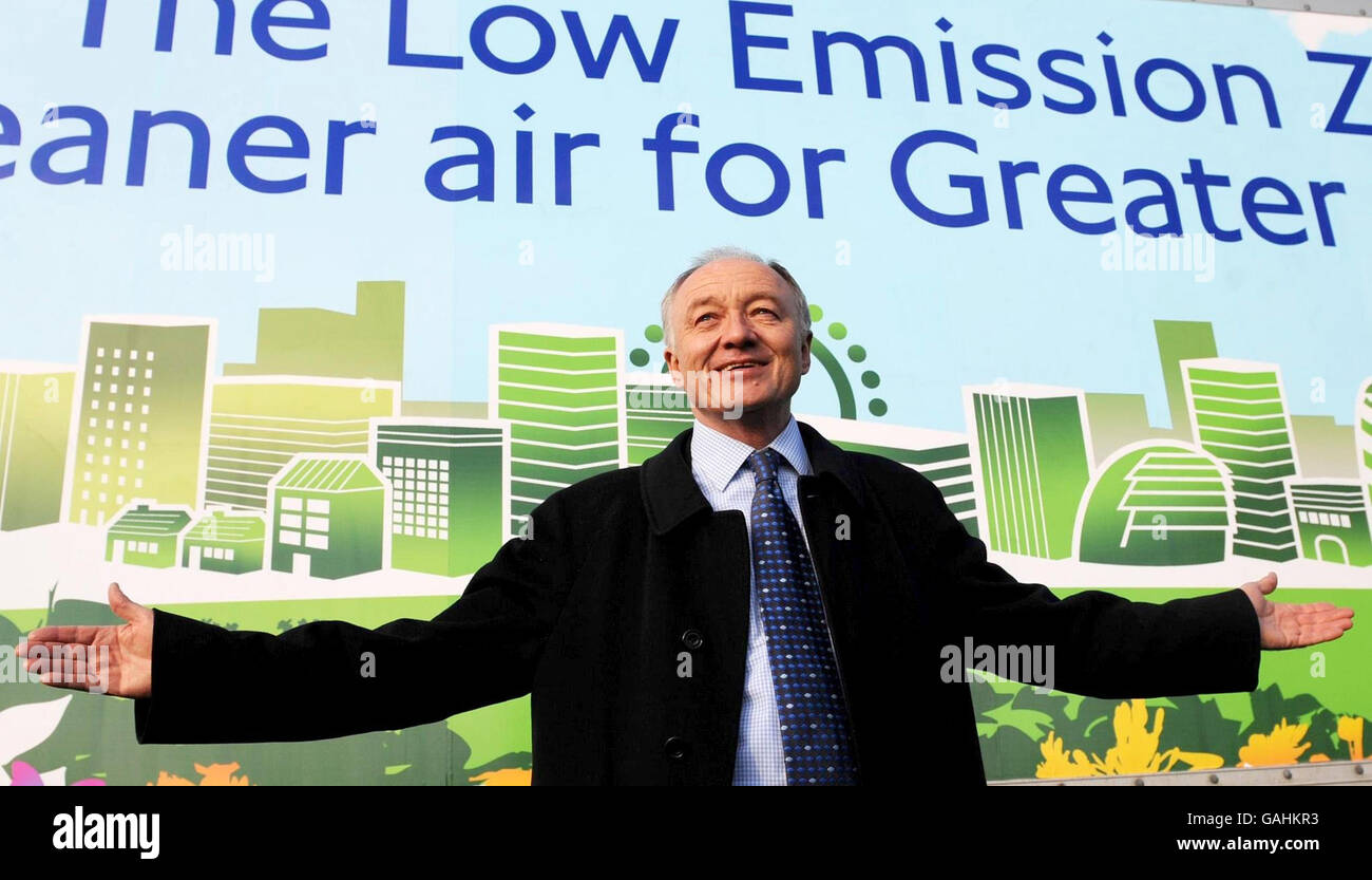 Le maire de Londres, Ken Livingstone, lance une nouvelle zone à faibles émissions (LEZ), visant à réduire la pollution nocive dans la capitale. Londres. Banque D'Images