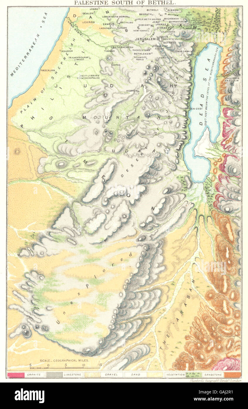 Israël : la Palestine au sud de Béthel, géologiques carte antique 1883 Banque D'Images