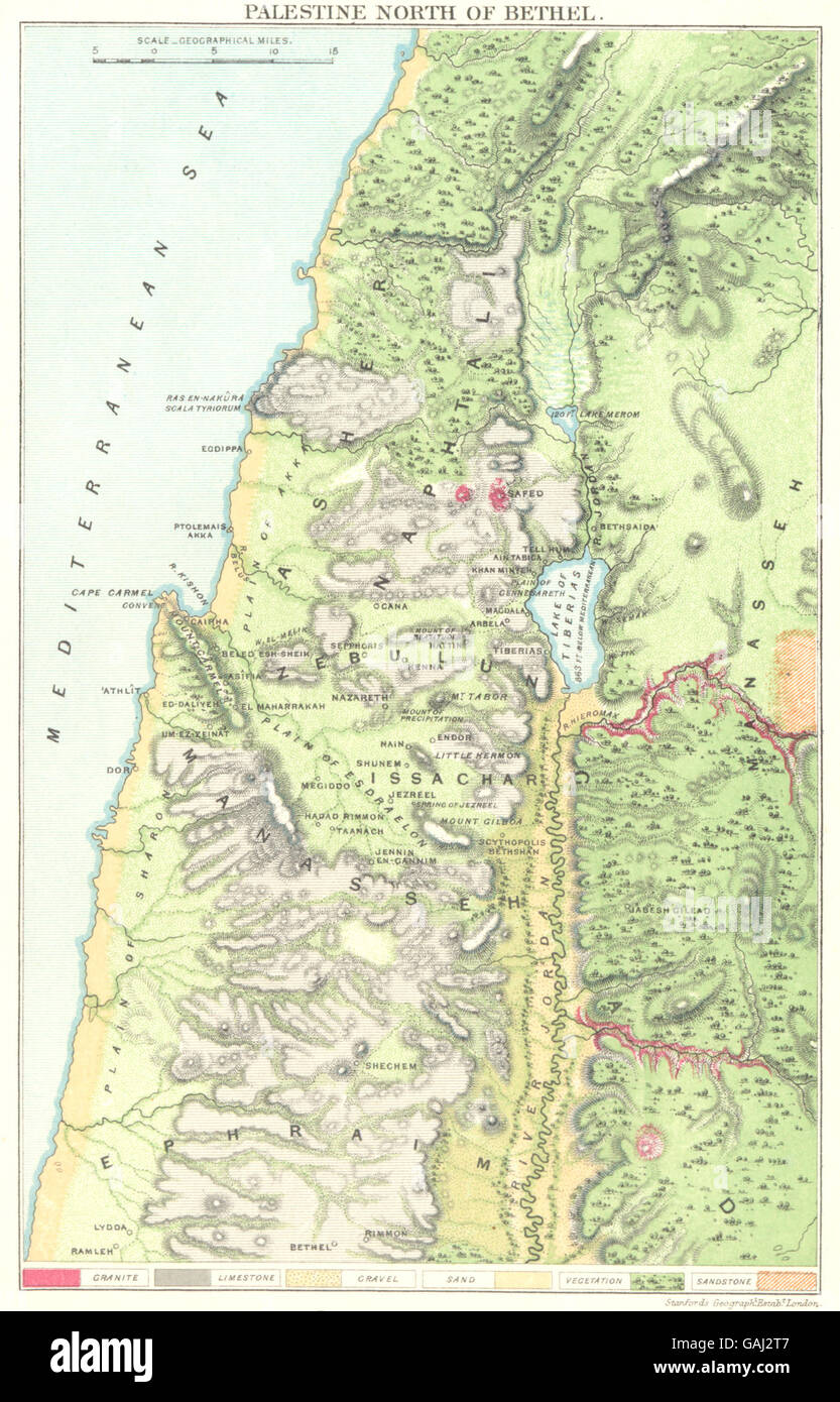 Israël : la Palestine au nord de Béthel, géologiques carte antique 1883 Banque D'Images