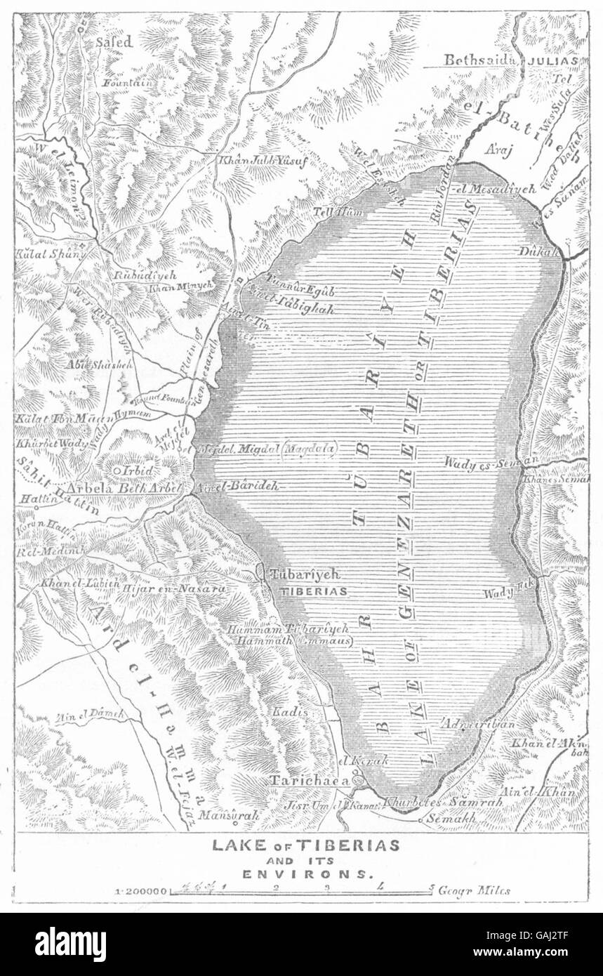Israël : le lac de Tibériade et ses environs, 1883 carte antique Banque D'Images