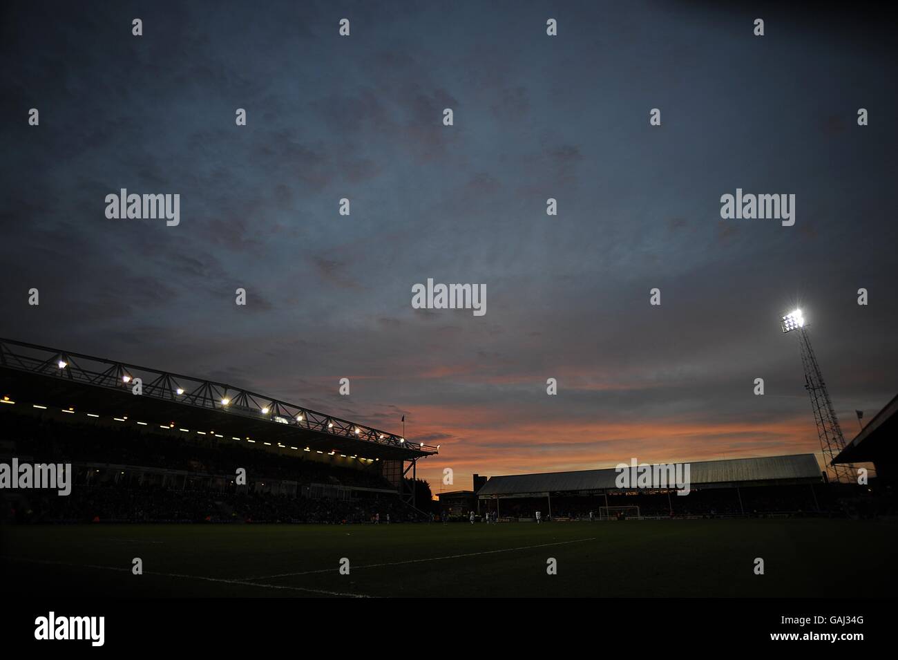 Soccer - FA Cup - quatrième tour - Peterborough United / West Bromwich Albion - London Road.Vue sur le coucher du soleil sur London Road, maison de Peterborough United Banque D'Images