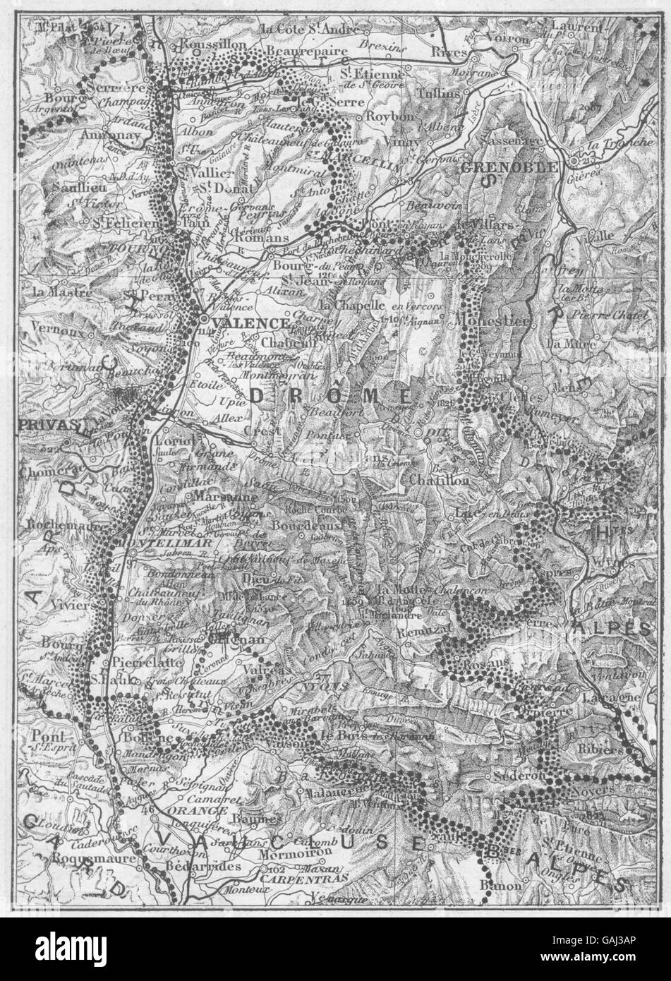 La Drôme : Drome, 1878 carte antique Banque D'Images