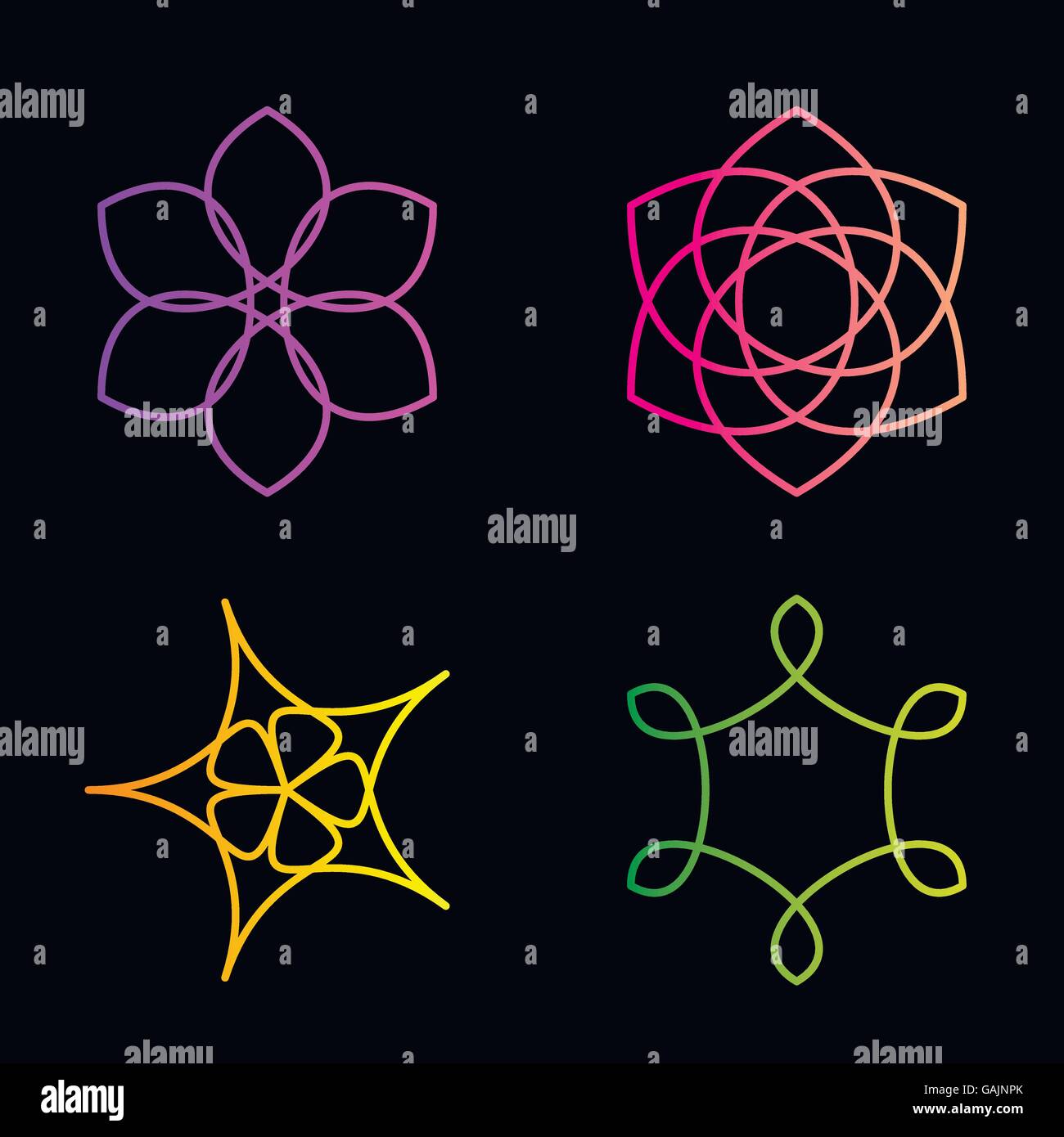 Abstract floral coloré isolés logo vector set. Collection d'images de fleurs. Les grandes lignes de l'usine. Motif décoratif. Illustration de Vecteur