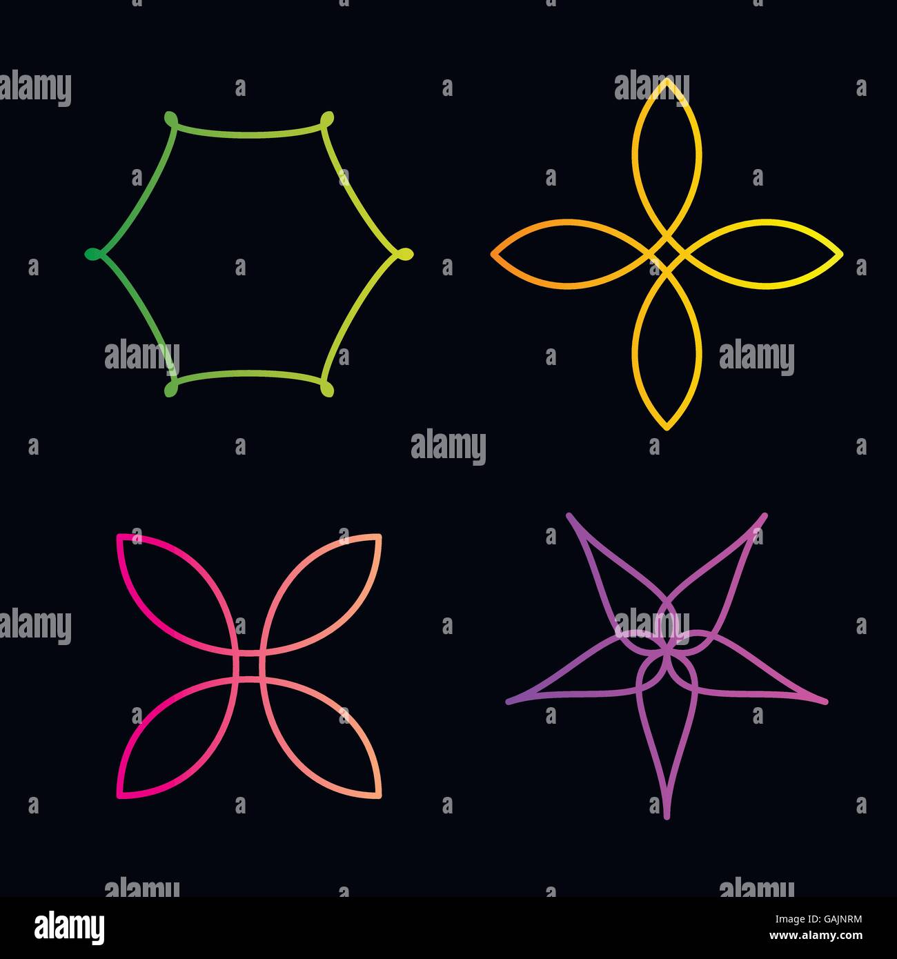 Abstract floral coloré isolés logo vector set. Collection d'images de fleurs. Les grandes lignes de l'usine. Motif décoratif. Illustration de Vecteur