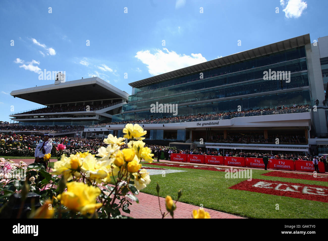 Vue générale du champ de courses de Flemington lors de la rencontre Melbourne Cup Carnival à Melbourne, en Australie. Banque D'Images