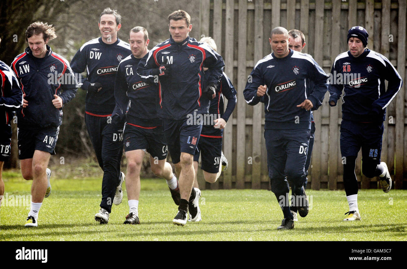 (De gauche à droite) Andy Webster, David Weir, Charlie Adam, Lee McCulloch, Daniel Cousin et Kirk Broadfoot lors d'une séance d'entraînement à Murray Park, Glasgow. Banque D'Images