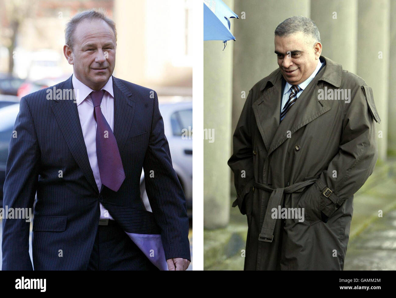 Photos du dossier en date du 05/02/2008 de Graeme Walker, 45 (à gauche) et Faisal Madani, 42, reconnus coupables au tribunal de la Couronne de Chester d'avoir arraché leurs clients en forgeant et en vendant les signatures des stars du sport. Madani, de Bramhall, Cheshire et Walker, de Connah's Quay, Flintshire, ont déjà des condamnations pour malhonnêteté et infractions aux marques de commerce et sont maintenant condamnées à des peines de prison potentielles. Banque D'Images