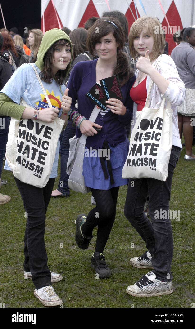 Festival-Goers au festival Love Music Hate racisme 2008 à Victoria Park, Londres. Banque D'Images