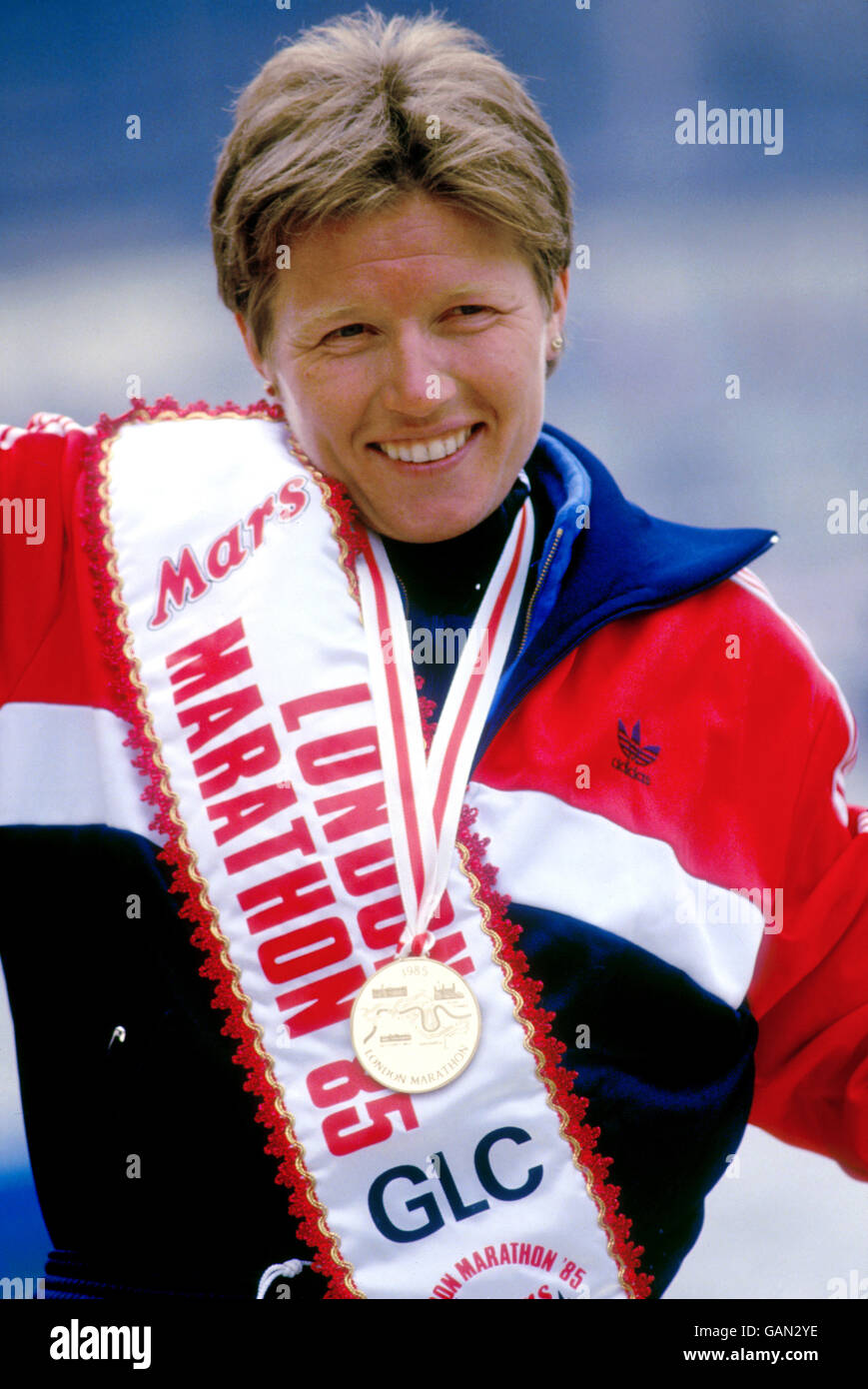 Athlétisme - Marathon de Mars à Londres.Ingrid Kristiansen, gagnante du Marathon de Londres 1985 pour les femmes Banque D'Images