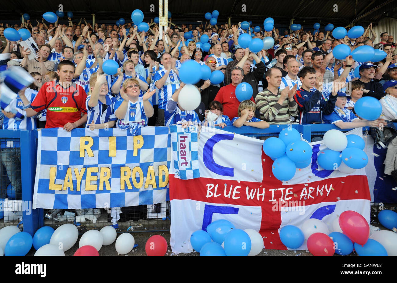 Football - Coca-Cola football Championship - Colchester United v Stoke City - Layer Road.Les fans de Colchester disent Au revoir à Layer Road lors du match de championnat de football Coca-Cola à Layer Road, Colchester. Banque D'Images