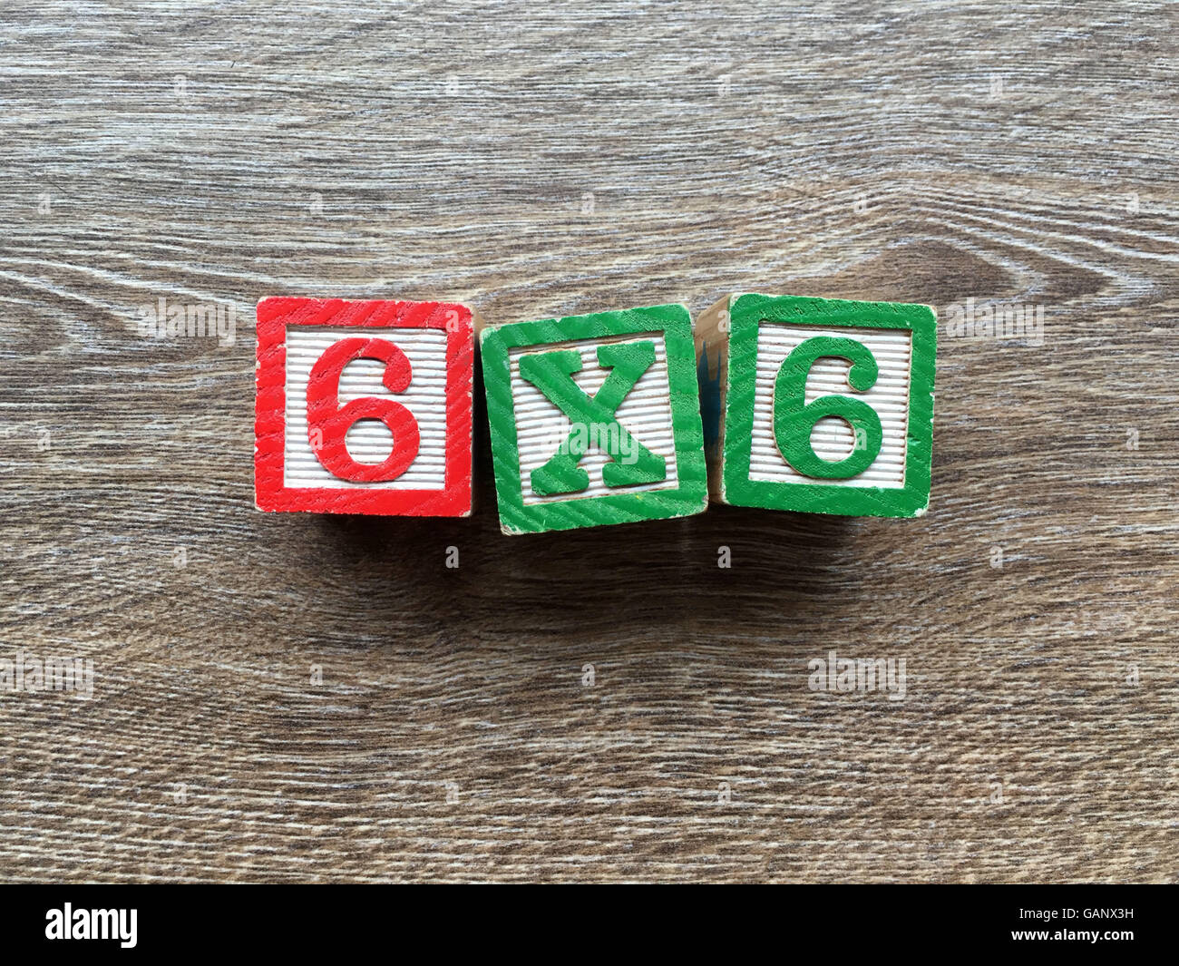 6x6 fait de multiplication à l'aide de blocs en bois chiffres Banque D'Images