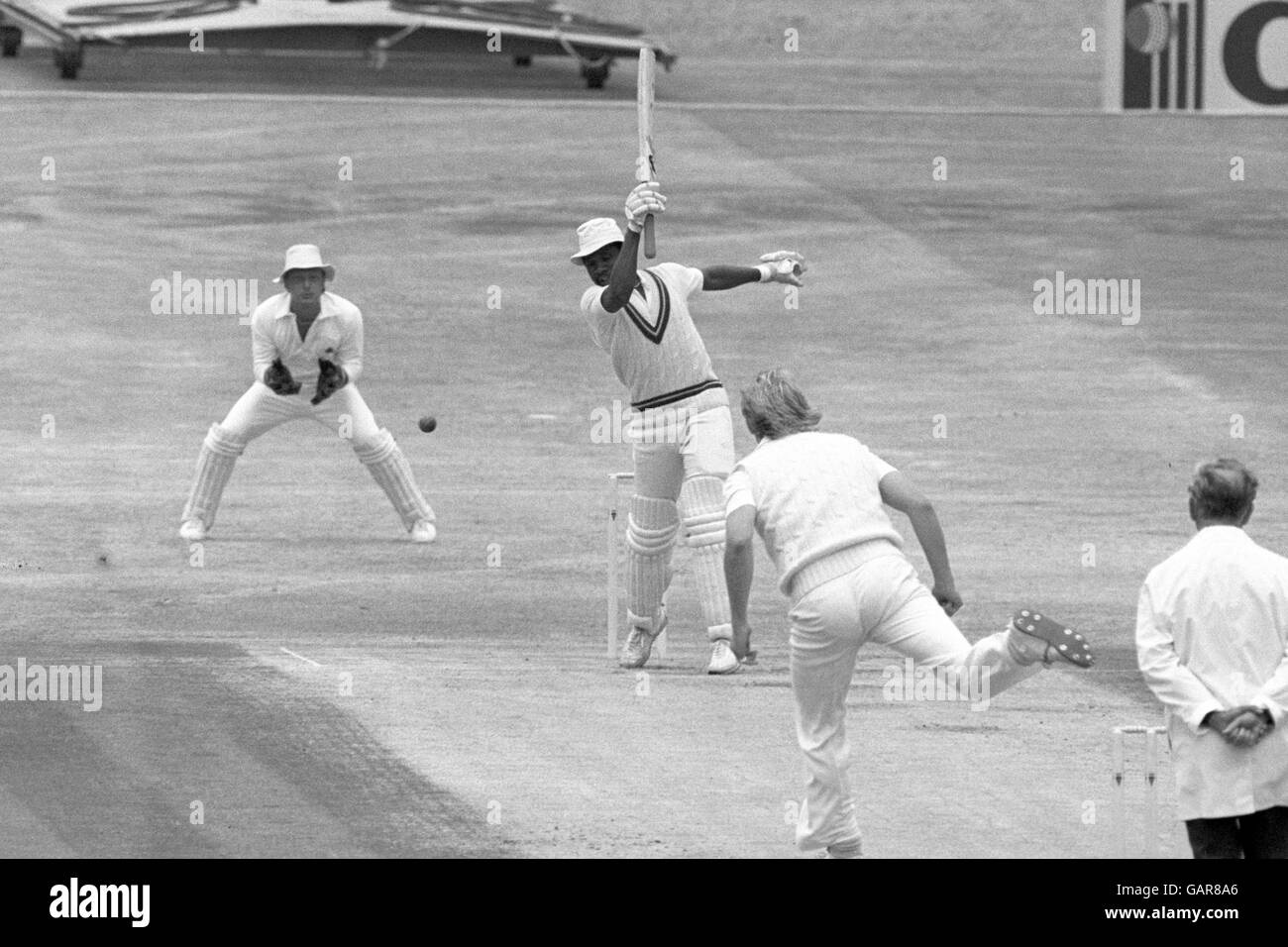 Cricket - Angleterre / Antilles - Headingley - 1984.Malcolm Marshall des Antilles, batting. Banque D'Images