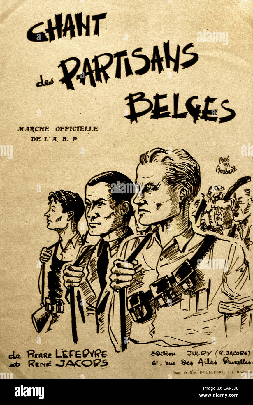 Flugblatt der Résistance ( Circulaire du mouvement de résistance ) ( Chant des Partisans Belges - Le Chant des Partisans belges ) L'Allemagne nazie ( Banque D'Images