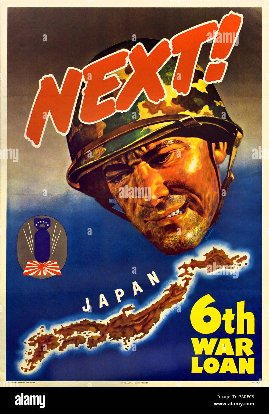 Le Japon Suivant 6ème emprunt de guerre Seconde Guerre mondiale 2 1940-1945 Etats-Unis d'Amérique USA poster billboard US Army Banque D'Images