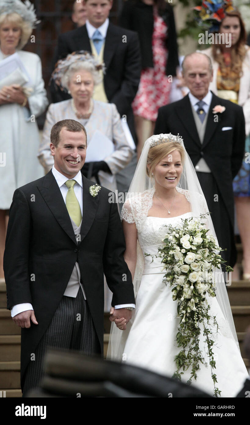 Image - Peter Phillips et l'automne Kelly Mariage - La Chapelle St George, le château de Windsor Banque D'Images