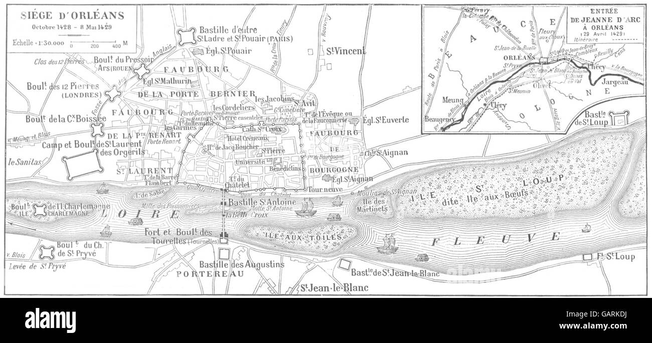 LOIRET : Siége D'orléans ; carte grande échelle d'entrée de Jeanne D'Arc à Orléans, 1900 Banque D'Images LOIRET : Siége D'orléans ; carte grande échelle d'entrée de Jeanne D'Arc à Orléans, 1900 Banque D'Images
