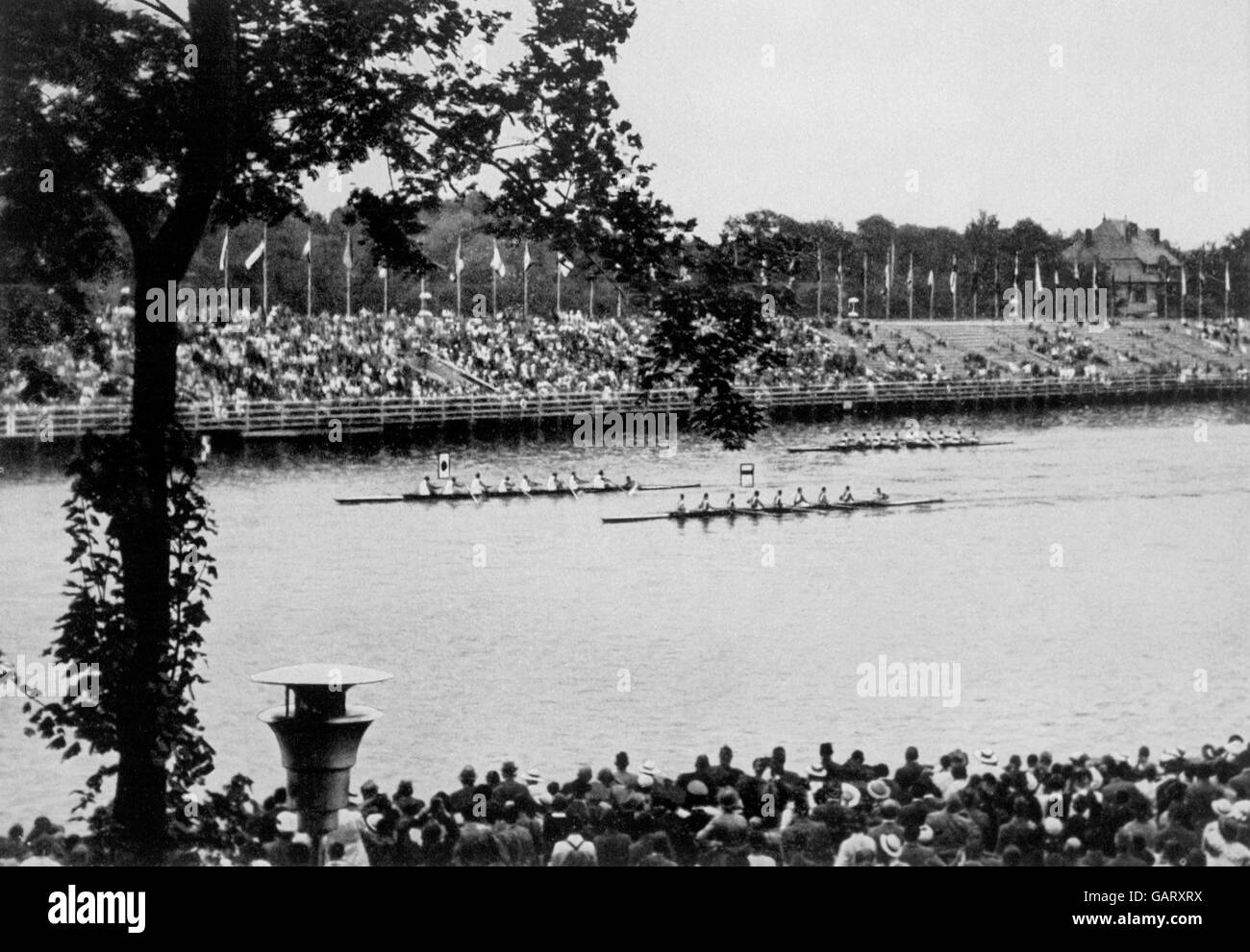 Aviron - Jeux Olympiques de Berlin.Vue générale des huit en boîte qui se déroulent à Grunau, lieu des épreuves olympiques d'aviron Banque D'Images