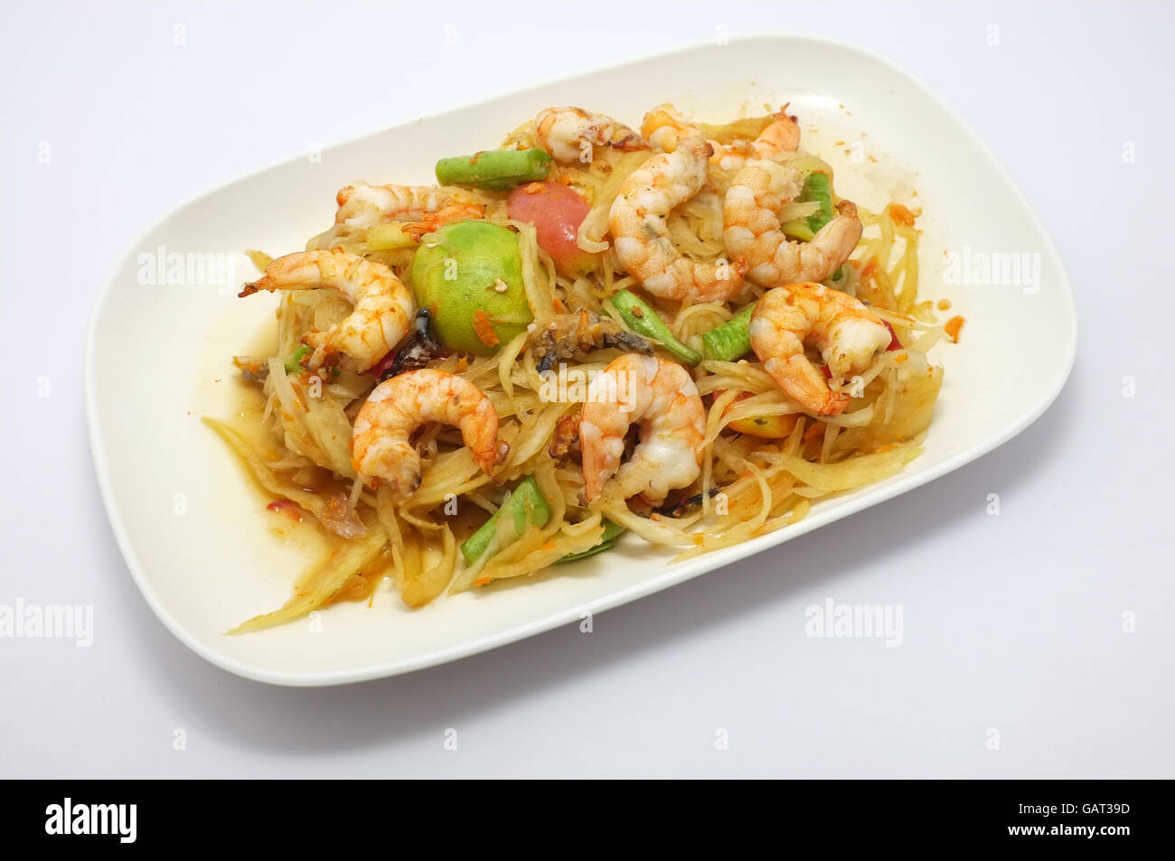 Salade de papaye aux crevettes, Thaï épicé Banque D'Images