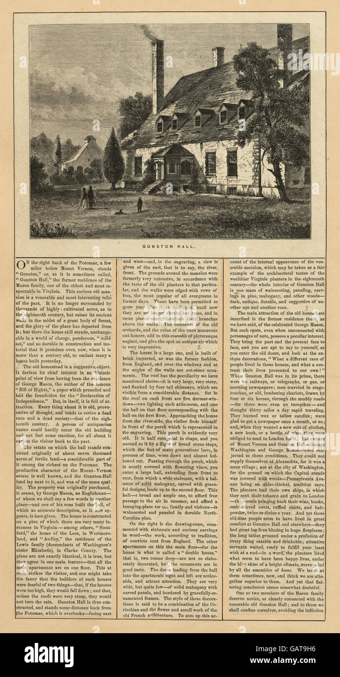 Gunston Hall, situé en Virginie, est une maison de plantation historique construite au milieu du XVIIIe siècle. C'était la maison de George Mason, un père fondateur des États-Unis, et est un exemple significatif de l'architecture coloniale américaine. Banque D'Images