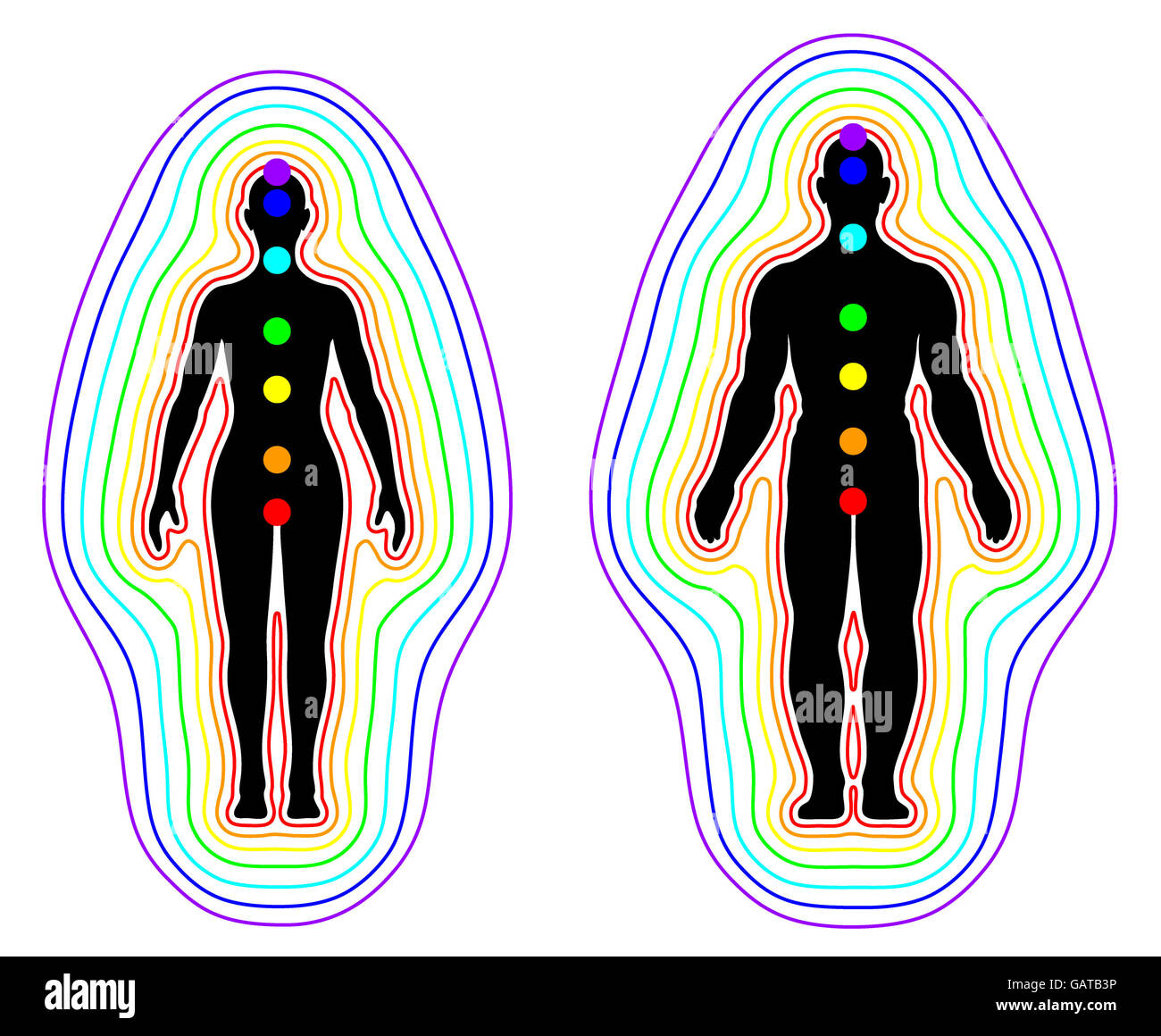 Les droits de l'aura et chakras sur fond blanc Banque D'Images