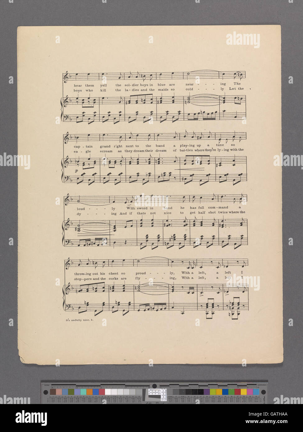 Cette phrase reflète probablement un sentiment exprimé par les soldats dans un contexte militaire, reflétant peut-être la camaraderie et la simplicité de la vie en tant que soldat régulier, évoquant des thèmes de fierté et d'honneur. Banque D'Images