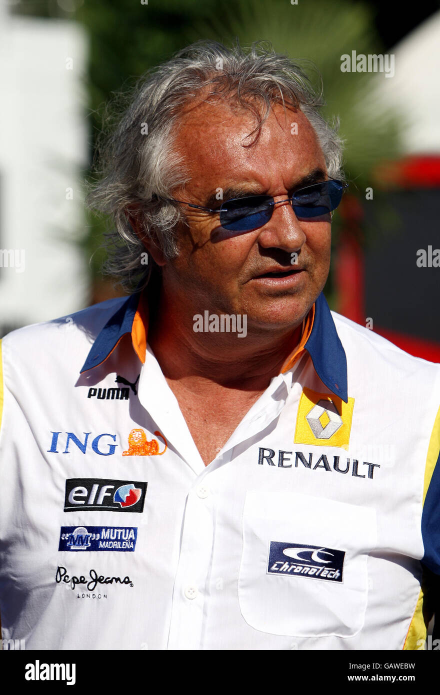 Course automobile Formula One - Grand Prix de France - qualification - Magny cours.Flavio Briatore - Directeur général de Renault pendant le Grand Prix de Magny-cours, Nevers, France. Banque D'Images