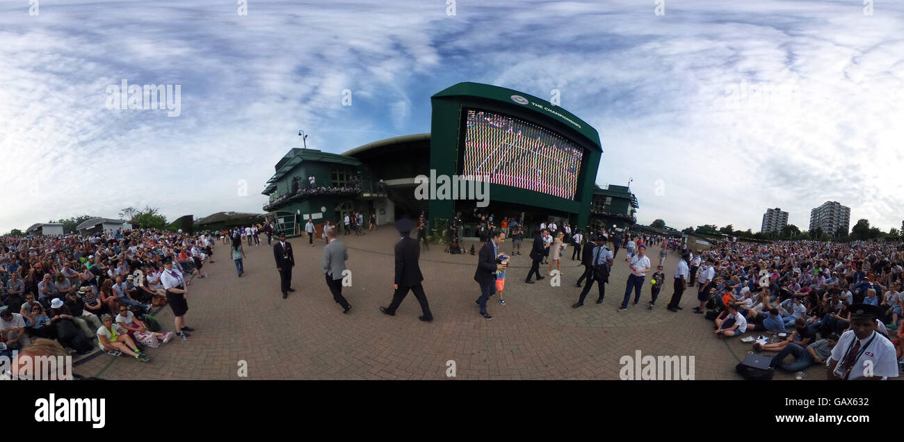 Londres, Royaume-Uni. 6 juillet, 2016. Tennis profils têtes de Wimbledon, Londres UK droit d'une vue panoramique de 360 degrés de Murray Mound au cours de match Tsonga Murray v Crédit : Leo Mason/Alamy Live News Banque D'Images