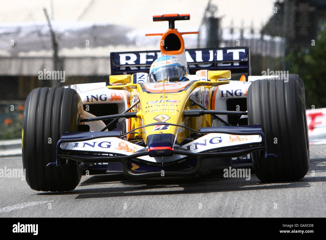 Fernando Alonso de Renault lors de la pratique du jeudi pour le Grand Prix de Monaco, Monaco Banque D'Images